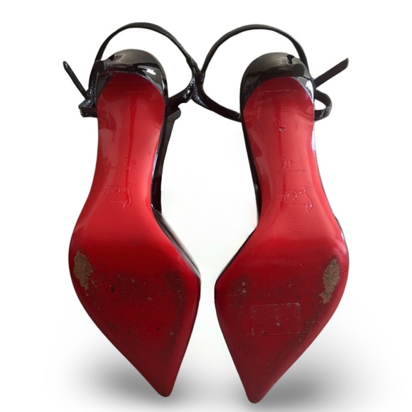 CHRISTIAN LOUBOUTIN JENLOVE ANKLE STRAP POINTED TOE PUMPS BLACK PATENT - Picture 11 of 11